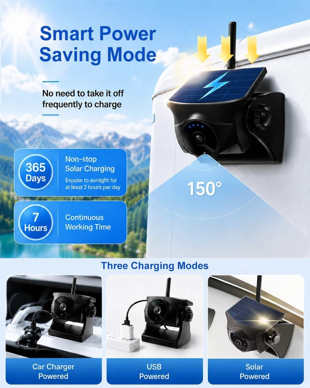 Alt view image 2 of 7 - 1080P Solar Magnetic Wireless Backup Camera WiFi Hitch Camera Night Vision, 365-Day Standby Rechargeable Camera for Phone Pad Android, Front Rear View Reverse for RV Pickup Horse Trailer