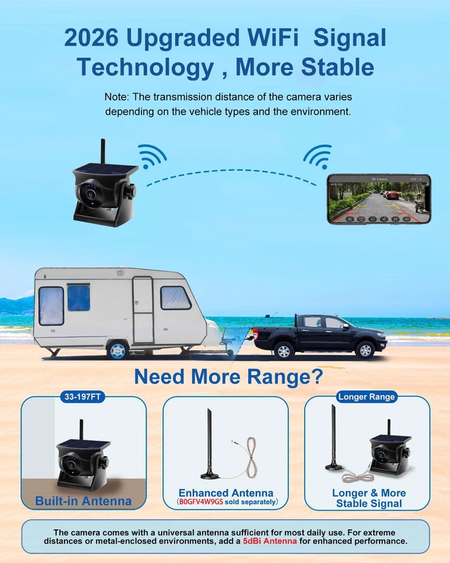 Alt view image 4 of 7 - 1080P Solar Magnetic Wireless Backup Camera WiFi Hitch Camera Night Vision, 365-Day Standby Rechargeable Camera for Phone Pad Android, Front Rear View Reverse for RV Pickup Horse Trailer