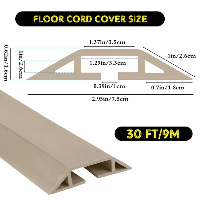 Alt view image 2 of 6 - Floor Cable Cover Cord Protector, Beige, 30 ft Heavy Duty Power Cable Cover Protector Soft Extension, Organize and Protect Wire on Floor for Home Office or Outdoor Setting