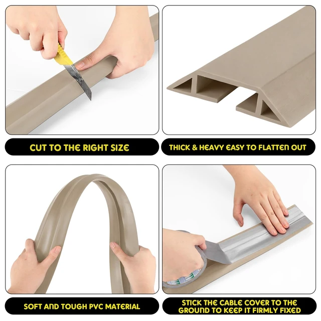 Alt view image 3 of 6 - Floor Cable Cover Cord Protector, Beige, 30 ft Heavy Duty Power Cable Cover Protector Soft Extension, Organize and Protect Wire on Floor for Home Office or Outdoor Setting