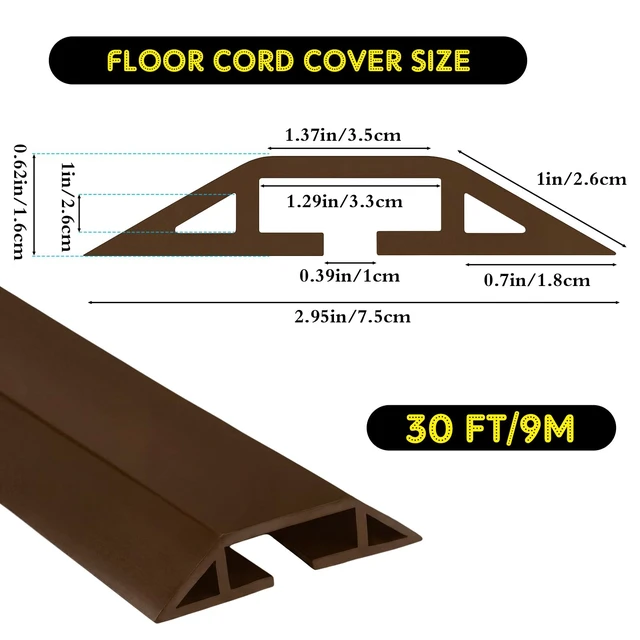 Alt view image 2 of 6 - Floor Cable Cover Cord Protector, Brown, 30 ft Heavy Duty Power Cable Cover Protector Soft Extension, Organize and Protect Wire on Floor for Home Office or Outdoor Setting