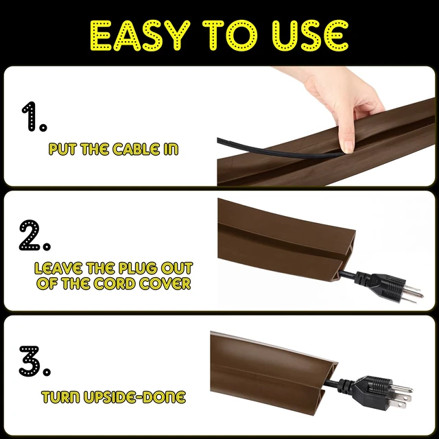 Alt view image 4 of 6 - Floor Cable Cover Cord Protector, Brown, 30 ft Heavy Duty Power Cable Cover Protector Soft Extension, Organize and Protect Wire on Floor for Home Office or Outdoor Setting
