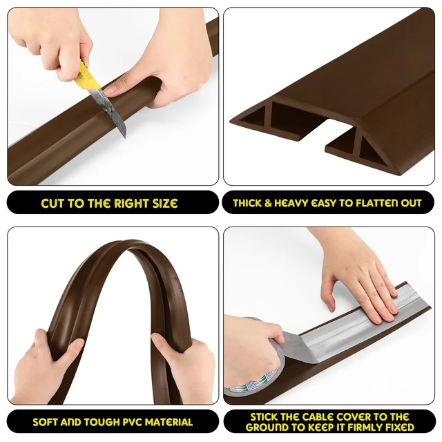 Alt view image 5 of 6 - Floor Cable Cover Cord Protector, Brown, 30 ft Heavy Duty Power Cable Cover Protector Soft Extension, Organize and Protect Wire on Floor for Home Office or Outdoor Setting