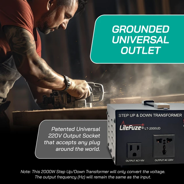 Alt view image 7 of 7 - 2000 Watt Voltage Converter Transformer Step Up/Down - 110v to 220v / 220v to 110v Power Converter - Fully USA Grounded Cord - Universal Outlet Socket, 2x US Outlets - CE Certified
