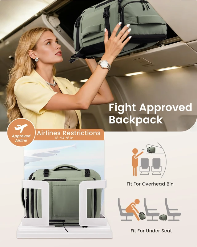 Alt view image 6 of 7 - Travel Backpack for Women & Men, 40L TSA Approved Carry On Backpack with 3 Packing Cubes, Waterproof Weekender Overnight Bag for 2-4 Day Trips, Business & Travel Essentials, Slate Green-Black