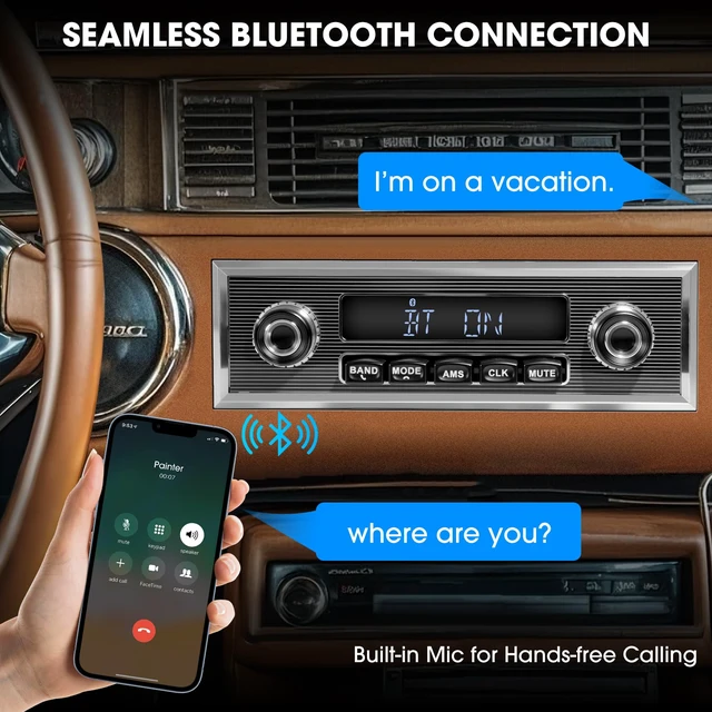 Alt view image 2 of 6 - Single Din Classic Car Stereo Vintage Retro Style Radio for Truck Bluetooth LCD Display AM FM Receiver USB AUX-IN Pre-amp Subwoofer Output