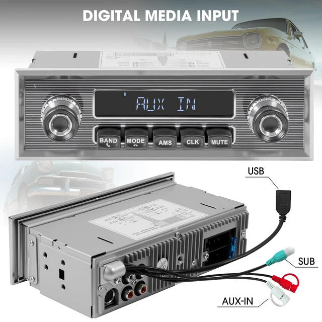 Alt view image 4 of 6 - Single Din Classic Car Stereo Vintage Retro Style Radio for Truck Bluetooth LCD Display AM FM Receiver USB AUX-IN Pre-amp Subwoofer Output