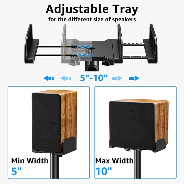 Alt view image 3 of 7 - Universal Speakers Stands Pair 34" to 43.3" Height Adjustable Holds Bookshelf Speakers Satellite Speakers Up to 11LBS Cable Concealing 1 Pair Spring-Loaded Plate Extends to 10" MU9138 Black