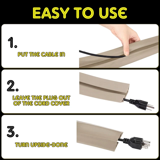 Alt view image 6 of 6 - Floor Cable Cover Cord Protector, Beige, 30 ft Heavy Duty Power Cable Cover Protector Soft Extension, Organize and Protect Wire on Floor for Home Office or Outdoor Setting