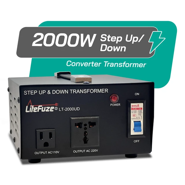 Alt view image 2 of 7 - 2000 Watt Voltage Converter Transformer Step Up/Down - 110v to 220v / 220v to 110v Power Converter - Fully USA Grounded Cord - Universal Outlet Socket, 2x US Outlets - CE Certified