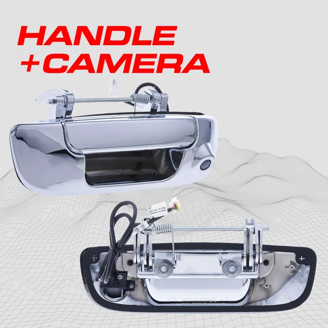 Alt view image 2 of 7 - Chrome Tailgate Handle with Backup Camera Replacement for Dodge Ram 1500, 2500, 3500 (2002-2009) IP68 Waterproof Parking Grid Lines Available Easy to Install