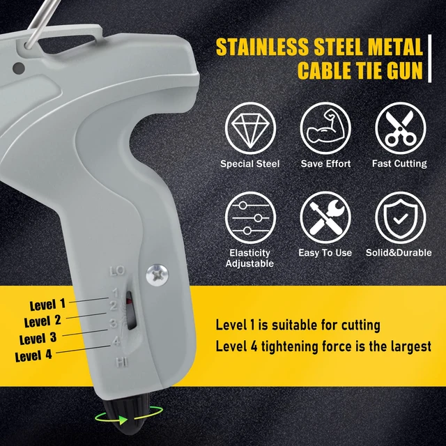 Alt view image 2 of 6 - Metal Cable Tie Gun for Stainless Steel Ties, Professional Automatic Tightening Cutting Ratchet Tie Clamp,4-level Adjustable Fastening Tie Tool