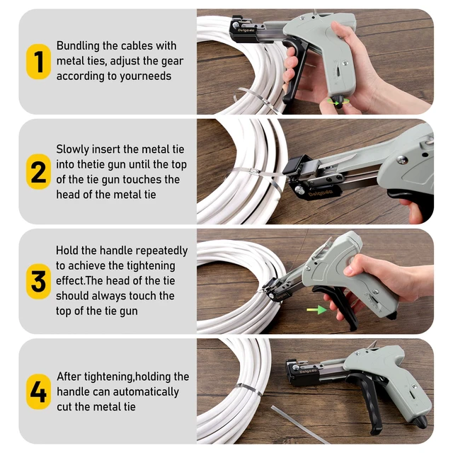 Alt view image 3 of 6 - Metal Cable Tie Gun for Stainless Steel Ties, Professional Automatic Tightening Cutting Ratchet Tie Clamp,4-level Adjustable Fastening Tie Tool