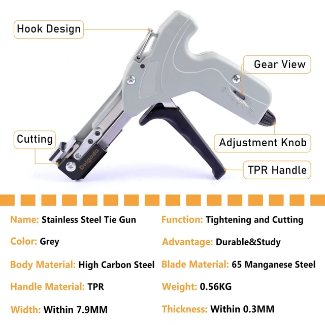 Alt view image 5 of 6 - Metal Cable Tie Gun for Stainless Steel Ties, Professional Automatic Tightening Cutting Ratchet Tie Clamp,4-level Adjustable Fastening Tie Tool