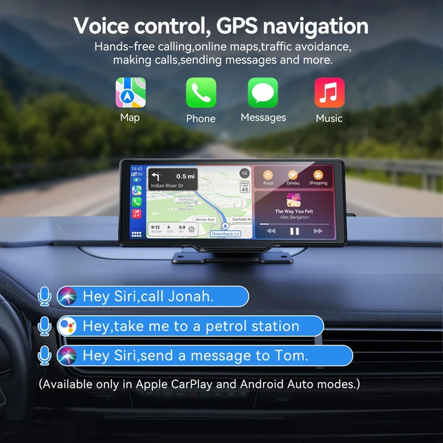 Alt view image 2 of 7 - 10.26" Wireless Carplay Screen for Apple CarPlay&Android Auto,Backup Camera Touchscreen Apple Carplay & Android Auto with Voice Control/GPS Navigation/OTA Update/Mirror Link/Bluetooth 5.0/AUX/FM
