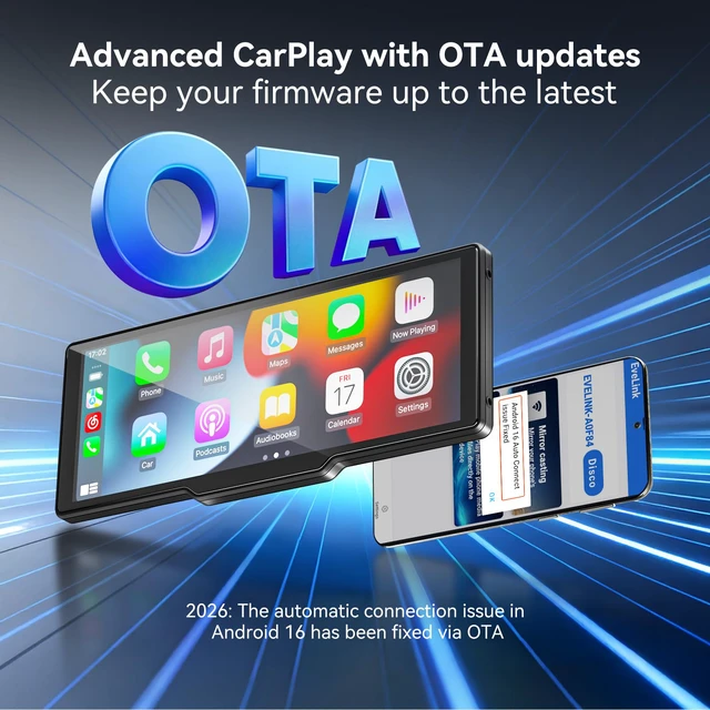Alt view image 6 of 7 - 10.26" Wireless Carplay Screen for Apple CarPlay&Android Auto,Backup Camera Touchscreen Apple Carplay & Android Auto with Voice Control/GPS Navigation/OTA Update/Mirror Link/Bluetooth 5.0/AUX/FM