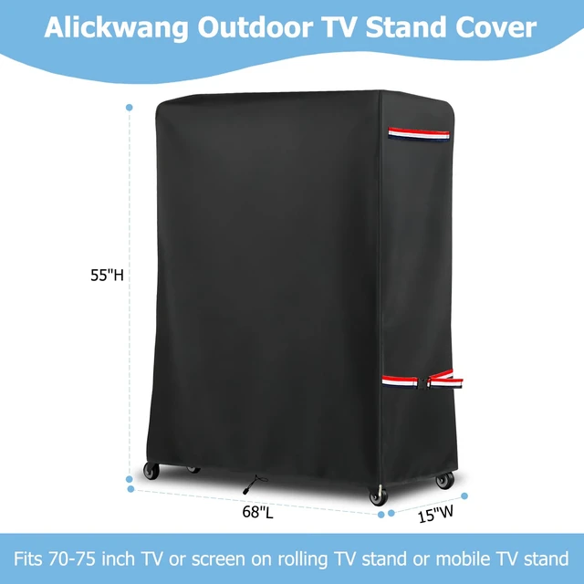 Alt view image 2 of 7 - 68 Inch Outdoor TV Trolley Cover with Zipper,Heavy Duty 600D Outdoor TV Stand Cover Weatherproof for 70-75 Inch TV,Rolling TV Stand Covers for TV Cart On Wheels,68"L x 15"W x 55"H