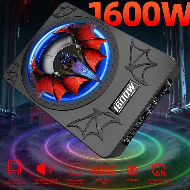Alt view image 2 of 7 - 1600W 10" Slim Under Seat Subwoofers with Built-in Amp LED Ambient Light, Deep Bass, Individual Controls (LPF/Gain/Bass Boost), High Output Distortion-Free Audio, Suitable for All Vehicle Models