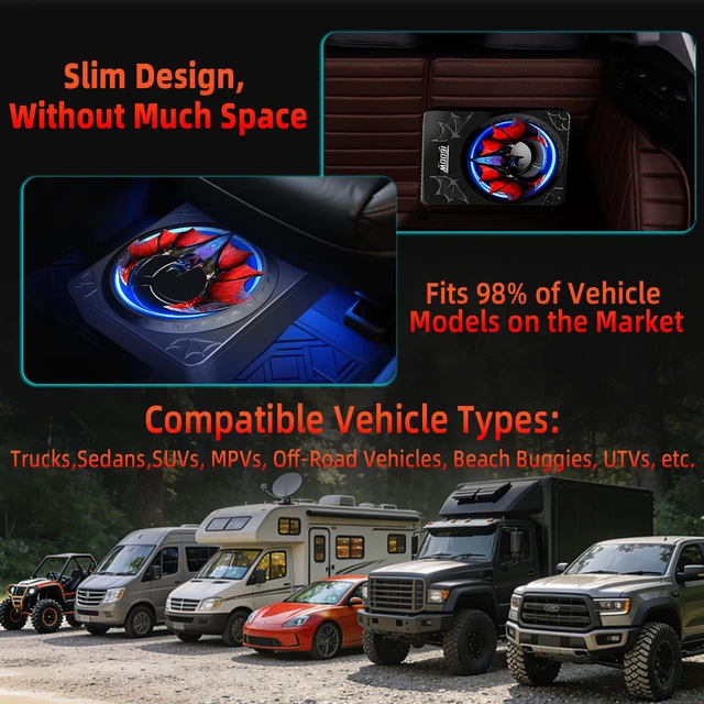 Alt view image 5 of 7 - 1600W 10" Slim Under Seat Subwoofers with Built-in Amp LED Ambient Light, Deep Bass, Individual Controls (LPF/Gain/Bass Boost), High Output Distortion-Free Audio, Suitable for All Vehicle Models