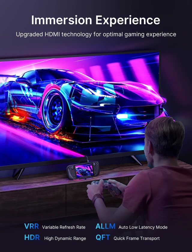 Alt view image 6 of 6 - 12-in-1 RGB Docking Station for Steam Deck/ROG Ally/Legion Go-HB1201B 4K@120Hz HDMI & DisplayPort, VRR Supported, 100W PD Charging, USB 3.2, Gigabit Ethernet, 6 RGB Modes, SD/TF Slots, 3.5mm Jack
