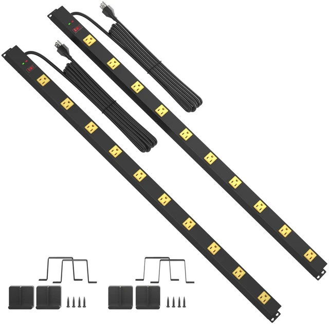 Main image of 10 Outlet Surge Protector, Long Metal Wide Spaced Garage Industrial Power Strip, Heavy Duty with 6 FT Cord, 15A, 125V, 1875W, 2700 Joules, 2Pack, SGS Listed