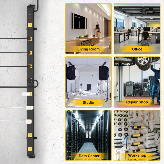 Alt view image 7 of 7 - 10 Outlet Surge Protector, Long Metal Wide Spaced Garage Industrial Power Strip, Heavy Duty with 6 FT Cord, 15A, 125V, 1875W, 2700 Joules, 2Pack, SGS Listed