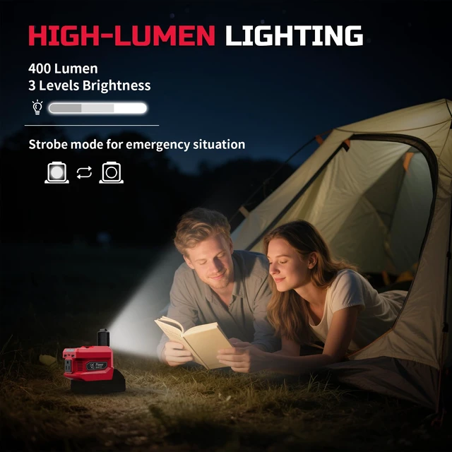 Alt view image 6 of 7 - 2 Pack 220W Power Inverter Compatible with Milwaukee 18V Battery DC 20V to AC 110V-120V Portable Power Generator, Inverter with 2 USB Ports &1 Type-C &1 AC Outlet, 400 Lumen LED Light