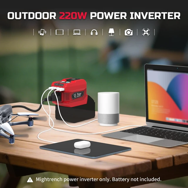 Alt view image 5 of 7 - 2 Pack 220W Power Inverter Compatible with Milwaukee 18V Battery DC 20V to AC 110V-120V Portable Power Generator, Inverter with 2 USB Ports &1 Type-C &1 AC Outlet, 400 Lumen LED Light