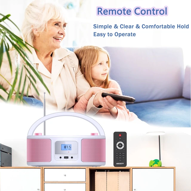 Alt view image 4 of 7 - Portable CD Player Boombox with FM Radio, Bluetooth, Clear Stereo Sound, Remote Control, USB Input, AUX & Headphone Jack, CD-R/CD-RW/MP3-CD Compatible, AC/Battery Powered
