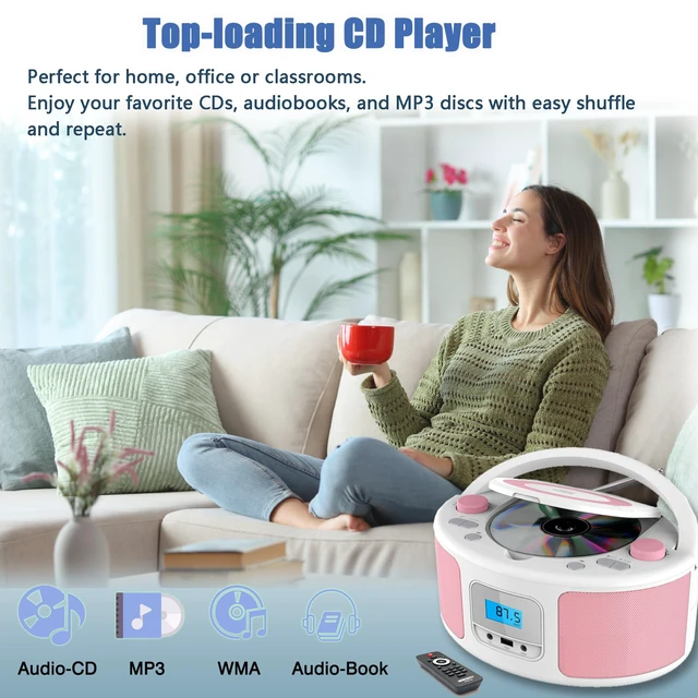 Alt view image 5 of 7 - Portable CD Player Boombox with FM Radio, Bluetooth, Clear Stereo Sound, Remote Control, USB Input, AUX & Headphone Jack, CD-R/CD-RW/MP3-CD Compatible, AC/Battery Powered