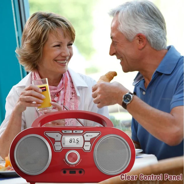 Alt view image 2 of 7 - Portable CD Player Boombox with Bluetooth, FM Radio, USB Input, 3.5mm AUX and Headphone Jack, Clear Stereo Sound