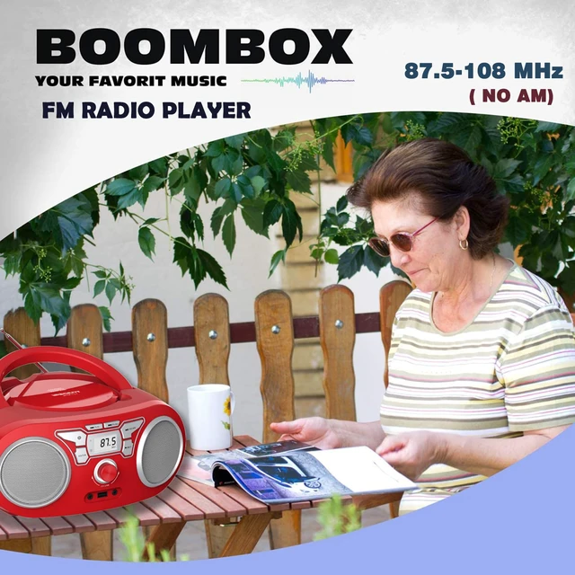 Alt view image 3 of 7 - Portable CD Player Boombox with Bluetooth, FM Radio, USB Input, 3.5mm AUX and Headphone Jack, Clear Stereo Sound