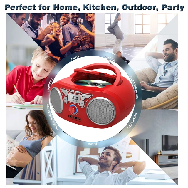 Alt view image 4 of 7 - Portable CD Player Boombox with Bluetooth, FM Radio, USB Input, 3.5mm AUX and Headphone Jack, Clear Stereo Sound