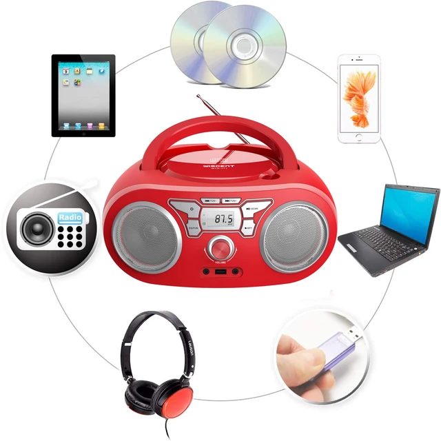 Alt view image 5 of 7 - Portable CD Player Boombox with Bluetooth, FM Radio, USB Input, 3.5mm AUX and Headphone Jack, Clear Stereo Sound