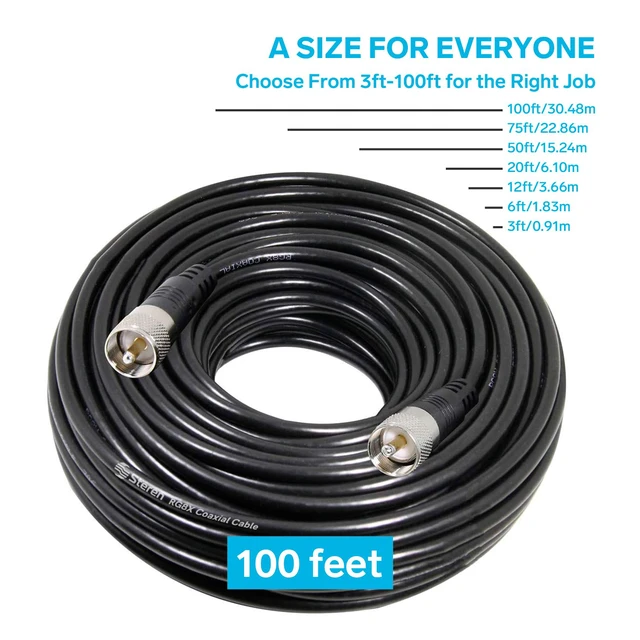 Alt view image 3 of 7 - RG8X Coaxial Cable 100 ft, CB Coax Cable with PL259 UHF Connectors, Male to Male Low Loss 50 Ohm for HAM Radio, LMR400, Antenna Analyzer
