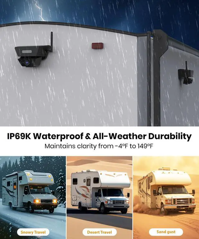 Alt view image 7 of 7 - Solar Backup Camera Wireless for RVs and Trailers No Installation 7.2" HD 1080P Monitor,Dual Camera System, Strong Magnetic Scratch Proof Rear View Camera for Trucks, Campers, SUVs, and Cars
