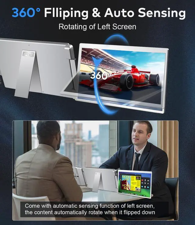 Alt view image 3 of 7 - 15.6" Laptop Screen Extender, Left Screen 360° Flip Triple Screen Monitor Extender, FHD 1080P IPS Portable Travel Monitor Display, fit for 13 17.3" Laptops, Compatible with Windows and MacBook S10