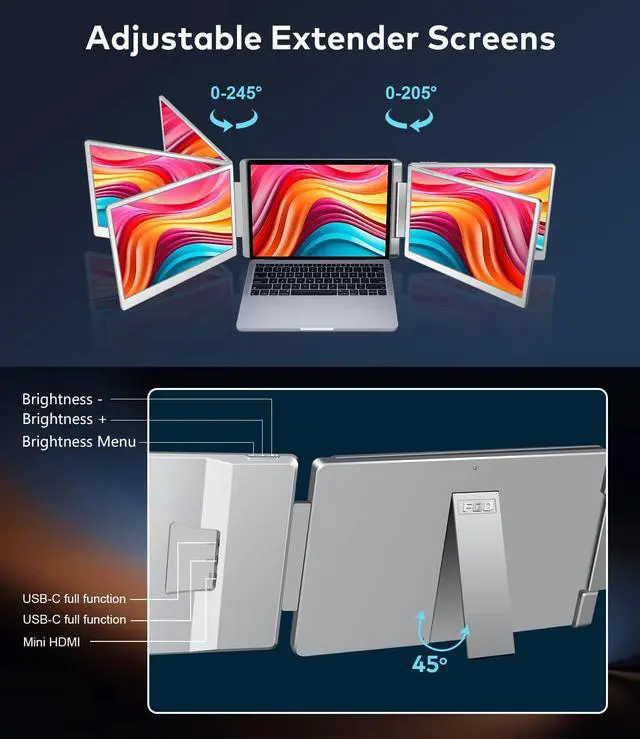 Alt view image 4 of 7 - 15.6" Laptop Screen Extender, Left Screen 360° Flip Triple Screen Monitor Extender, FHD 1080P IPS Portable Travel Monitor Display, fit for 13 17.3" Laptops, Compatible with Windows and MacBook S10
