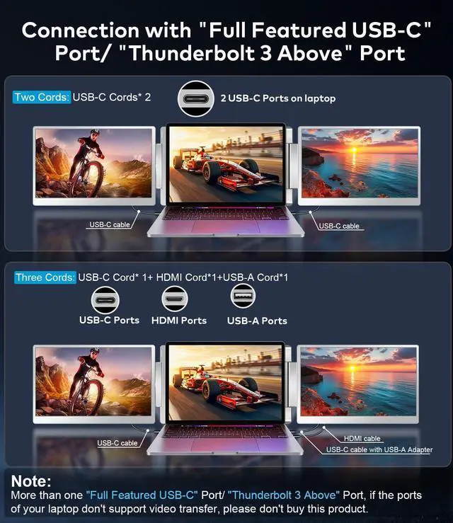 Alt view image 5 of 7 - 15.6" Laptop Screen Extender, Left Screen 360° Flip Triple Screen Monitor Extender, FHD 1080P IPS Portable Travel Monitor Display, fit for 13 17.3" Laptops, Compatible with Windows and MacBook S10