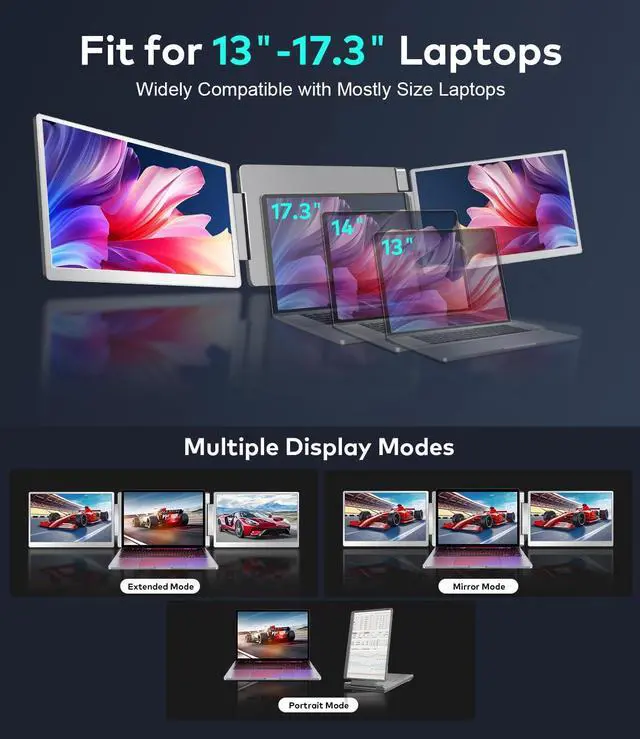Alt view image 6 of 7 - 15.6" Laptop Screen Extender, Left Screen 360° Flip Triple Screen Monitor Extender, FHD 1080P IPS Portable Travel Monitor Display, fit for 13 17.3" Laptops, Compatible with Windows and MacBook S10