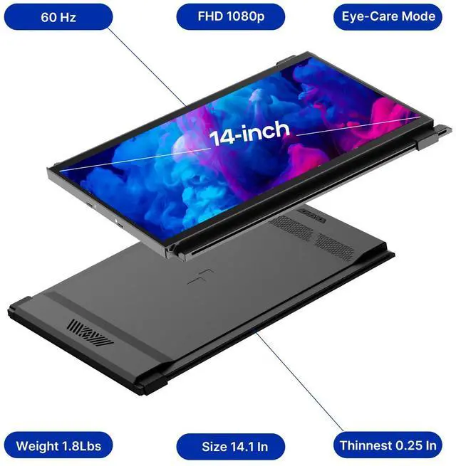 Alt view image 4 of 7 - Max DS New Mobile Pixels Portable Monitor (2026 Upgraded), 14.1" Full HD IPS Laptop Screen Extender, USB C/HDMI Powered Plug and Play,Windows/Mac/Android Compatible