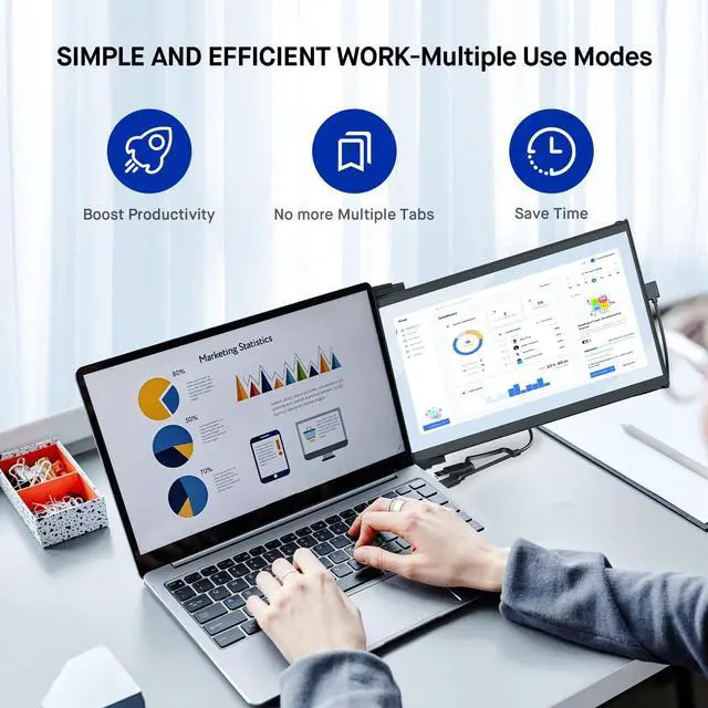 Alt view image 5 of 7 - Max DS New Mobile Pixels Portable Monitor (2026 Upgraded), 14.1" Full HD IPS Laptop Screen Extender, USB C/HDMI Powered Plug and Play,Windows/Mac/Android Compatible
