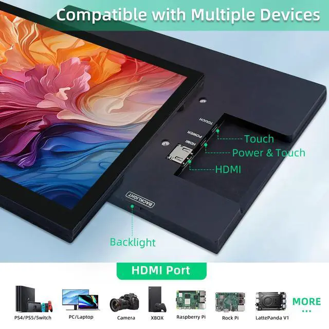 Alt view image 2 of 4 - 8 inch Touchscreen Mini Monitor, 1280 X 800 HDMI Small Portable Monitor IPS LCD Display for Laptop Raspberry Pi Game Consoles