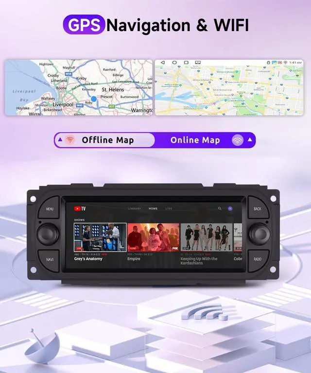 Alt view image 4 of 4 - 4G+64G for Dodge Ram 1500 (2002-2006),Jeep Wrangler(2003-2006),Chrysler 300(2002-2004),Jeep Grand Cherokee 1999-2004, Car Radio Stereo Wireless Carplay Android Auto GPS WiFi Backup Camera