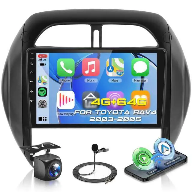 Main image of 4G+64G Car Radio for Toyota RAV4 2003 2004 2005, Wireless Apple Carplay Android Auto Car Stereo, 9 IPS Touchscreen with WiFi, GPS, Bluetooth,FM/RDS, 32EQ DSP, Rear Camera