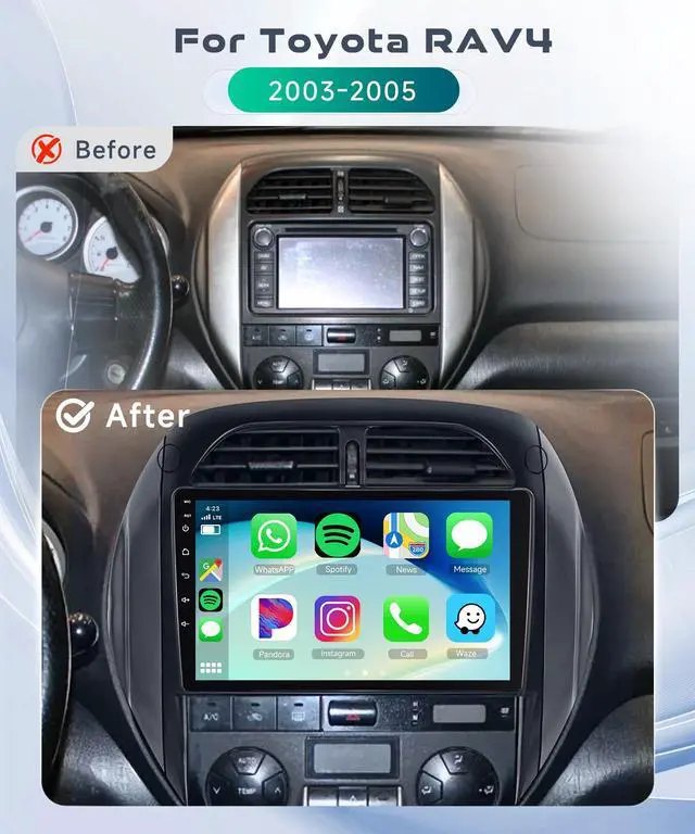 Alt view image 2 of 4 - 4G+64G Car Radio for Toyota RAV4 2003 2004 2005, Wireless Apple Carplay Android Auto Car Stereo, 9 IPS Touchscreen with WiFi, GPS, Bluetooth,FM/RDS, 32EQ DSP, Rear Camera