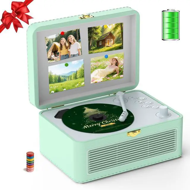 Main image of Retro CD Player Portable Bluetooth: CD Players for Home with Speakers 3600mAh Rechargeable & Radio & Remote Control PU Leather Vintage CD-Player Support USB/AUX Headphone Jack (Green)