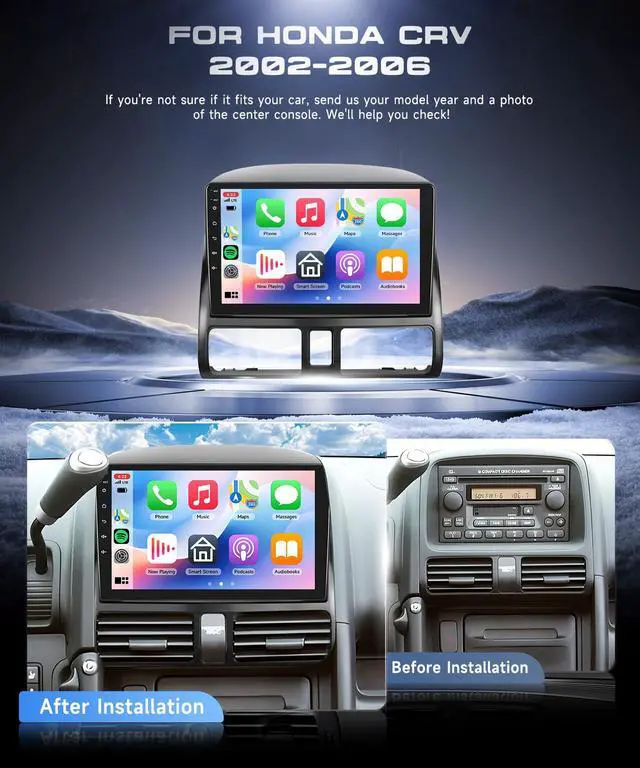 Alt view image 2 of 4 - 4G+64G Android 15 Car Stereo for Honda CRV 2002-2006 with Wireless Carplay Android Auto, 9 Inch 1280 * 720 Touch Screen GPS/WiFi/Bluetooth 5.0/ FM/32EQ/ SWC/Backup Camera