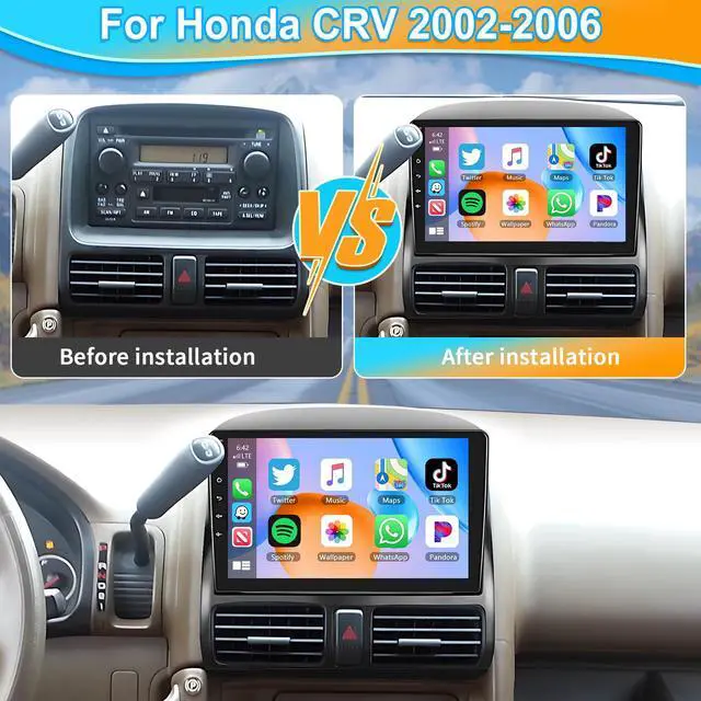 Alt view image 2 of 4 - for Honda CRV 2002-2006 Wireless Apple Carplay Android Auto,9" Touchscreen Android Car Stereo Autoradio Head Unit with GPS Navigation HiFi WiFi Bluetooth RDS FM Backup Camera Mirror Link