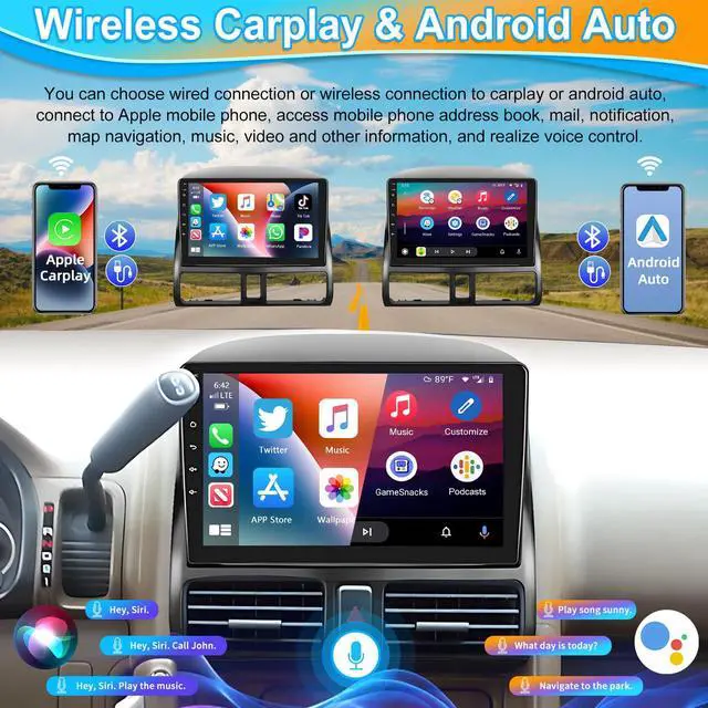 Alt view image 3 of 4 - for Honda CRV 2002-2006 Wireless Apple Carplay Android Auto,9" Touchscreen Android Car Stereo Autoradio Head Unit with GPS Navigation HiFi WiFi Bluetooth RDS FM Backup Camera Mirror Link